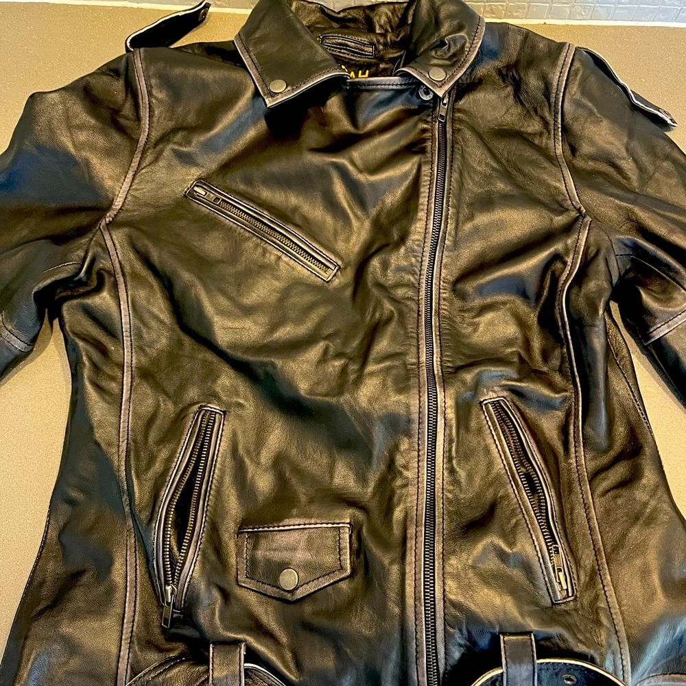 Black Distressed Genuine Leather Biker/ Moto Jacket